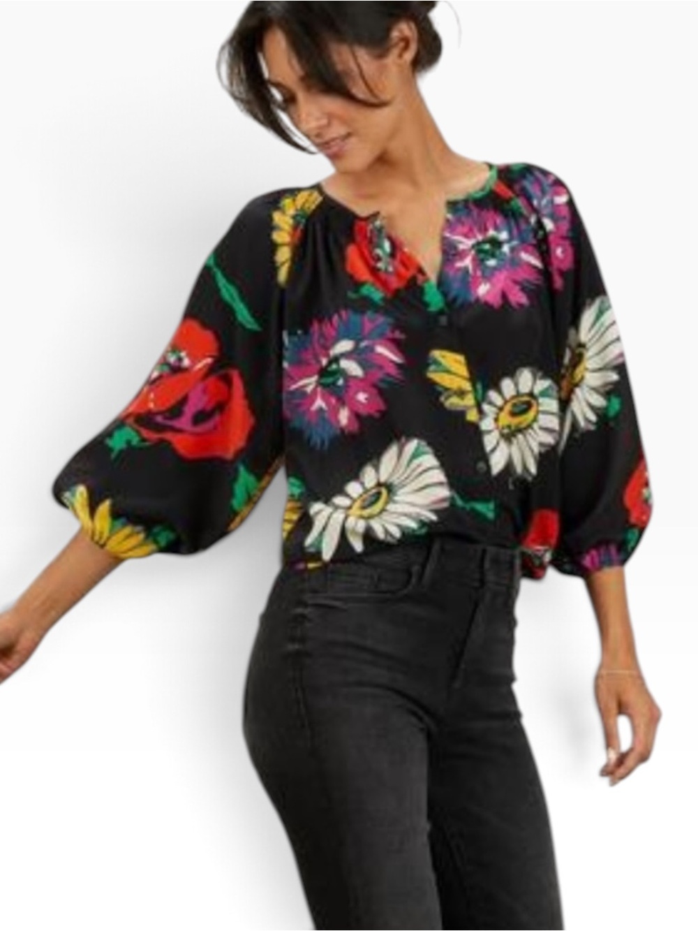 Tucker • The Classic Blouse A Great Lawn Floral Top Silk Sunflower Daisy Roses